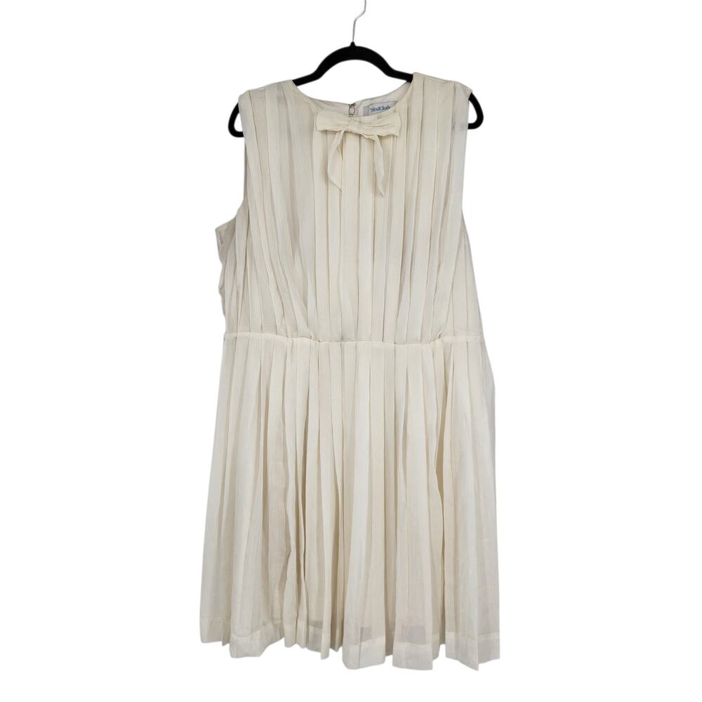 ModCloth The Pleat-est Things Pleated Ivory Shimmer Bow Neck Mini Dress Size 1X